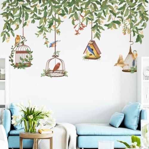 Creative Plant Wall Sticker Home Decor Aesthetic Vine Bird Cage Living Room Bedroom Wallpaper Murals Self-adhesive