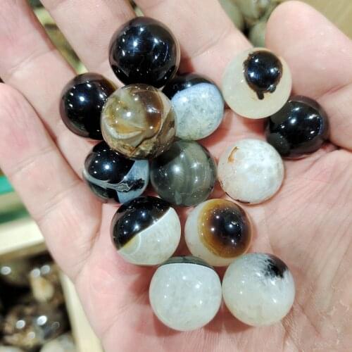 Natural Stone Black White Agates Charm Round Loose Beads For Jewelry Making Needlework Bracelet DIY Strand