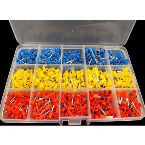 1000pcs AWG 22-12 Copper Crimp Connector Insulated Cord Pin End Terminals Ferrules Kit Set Wire Terminals Connectors