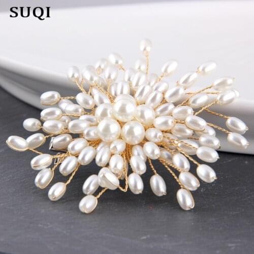 ELLV Fashion Women Pin Vintage Handmade beads Brooches Jewelry Imitation pearls Hair decoration or dress Brooch Pins accessories