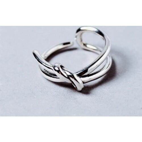 New Simple Creative Double Knotted Korean Fashion 925 Sterling Silver Jewelry Smooth Personality Rope Knot Opening Rings SR488
