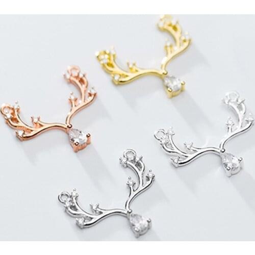 925 Sterling Silver Pretty Double Hook Antlers Charms AAA Zircon Paved Connector Pendants DIY Bracelets Necklace Fine Jewelry