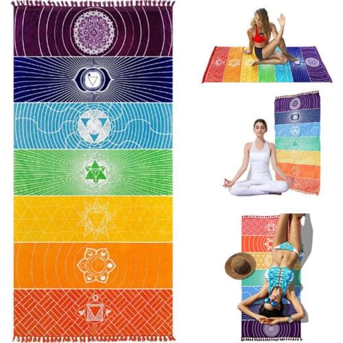 Rainbow Boho Beach Mat Mandala Blanket Striped Wall Hanging Tapestry Scarf Yoga Mat JW
