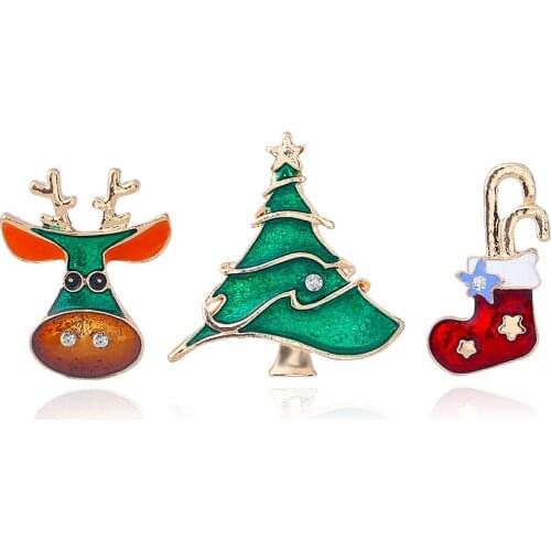 Christmas Tree 3 PCS Brooch Pin Metal Enamel Christmas socks Santa Claus Sled Unisex Holiday Fashion Jewelry Gift SP-41