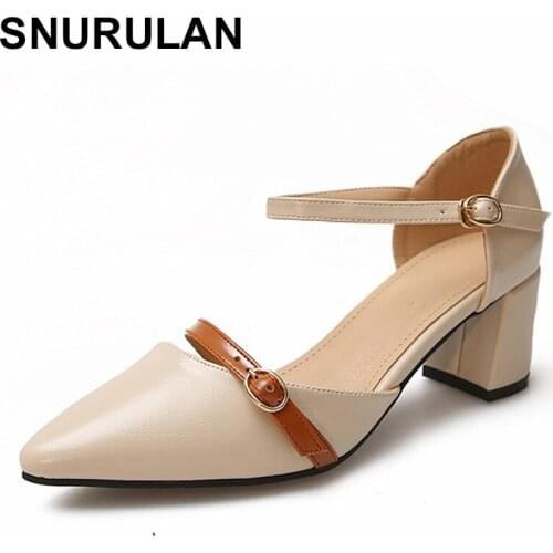 SNURULAN Microfiber heeled mary jane shoes; striped striped summer pumps with straps and buckle womens shoes with a pointed toe