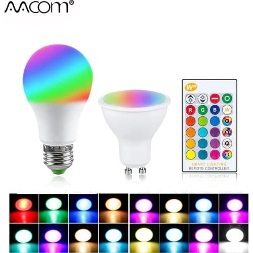 RGB LED Bulb Light E27 GU10 5W 10W 15W Dimmable Lamp Multicolor Changeable+IR Remote Control RGB Lampada Indoor Lighting Lamp