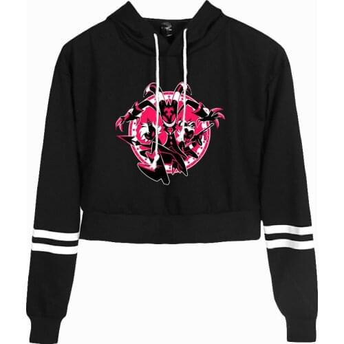 Helluva Boss Hoodie Long Sleeve Navel Cropped Hoodie Womens Pullover Casual Streetwear 2021 American Anime Y2K Hip Hop Clothes