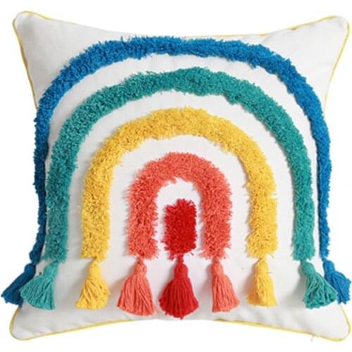 Tufted Rainbow Hugging Pillow Cover Handmade Three-dimensional Embroidery Cushion Cover Home Office Car Sofa Pillow Cover