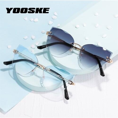 YOOSKE Brand Rimless Sunglasses Women Luxury Designer Cat Eye Sun Glasses Gradient Ladies Brown Clear Pink Eyewear UV400