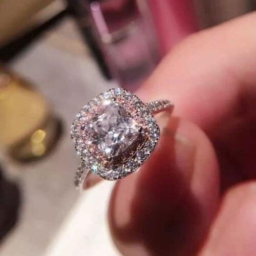 1.2CT Square Pink AAAAA Cubic Zirconia Female Trendy Bride Rings For Women 925 Silver Plated Wedding Bijoux