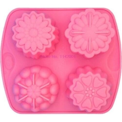 100pcs Baking Tool 4 Different Patterns Flower Shape Ice skin Moon Cake Mold DIY Chocolate Mousse Soap Jelly Pudding Mold