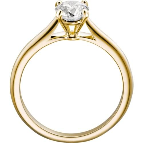 14K Au585 Yellow Gold Ring Women Wedding Anniversary Engagement Party Ring CROWN 4 Claw Round Moissanite Diamond Elegant Trendy
