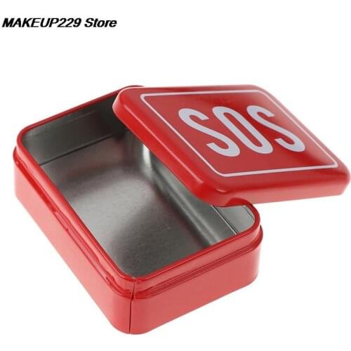 1X Portable SOS Tin Medicine Pill Storage Case Lid Container For Outdoor Survival Gear Kits Set First Aid Pill Box First-aid Kit