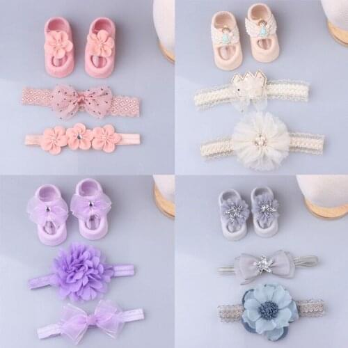 3Pcs/Set Lace Flower Baby Girls Headband Socks Set Crown Bows Newborn Hairband Headbands For Girls Turban Hair Accessories Gifts