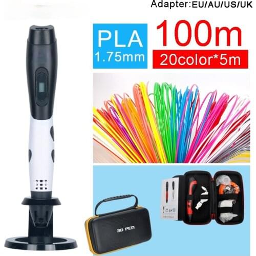 3D pen + 100 meters PLA filament, lcd display craft drawing pen, 3d printing pen, speed adjustable