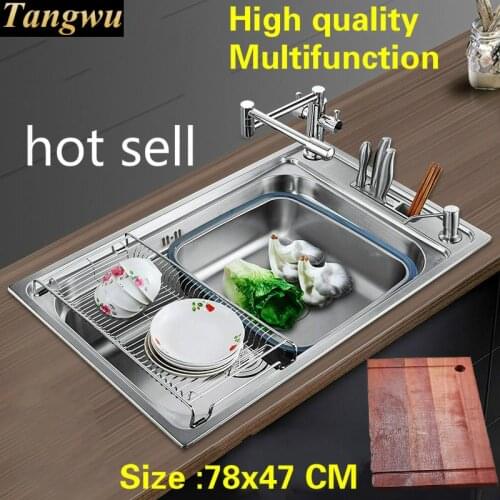 Free shipping Standard fashion kitchen sink food-grade 304 stainless steel large single groove fittings complete 78x47 CM