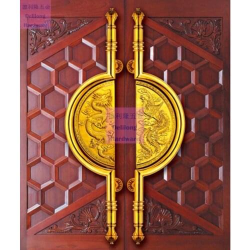 Dragon and Phoenix carving wooden door pull handle 1meter, home or villa/hotel high grade glass door gold handles
