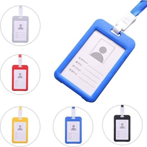 Double-sided Transparent Employee Work Card Portable Colorful Employee Plastic ID Card Holder Name Tag Lanyard Neck Strap