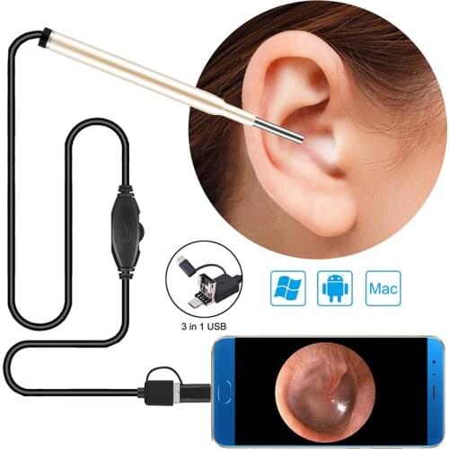 3.9MM Child Ear Otoscope 3 in 1 Ear Cleaning Endoscope Ear Scope Inspection Camera with 6 Adjustable LEDs For PC USB-C Android