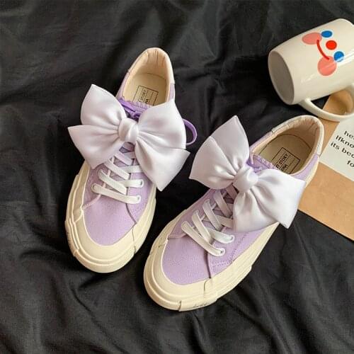Big Bowknot Canvas Shoes 2021 Autumn New Girl Student Fairy Purple Gumshoes Fashion Trendy Shoes Stylish Sneakers Cloth Bowtie