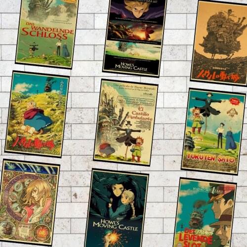 Howls Moving Castle poster Miyazaki Hayaos movie posters Classic Cartoon Amine Vintage Kraft Paper painiting
