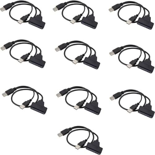 Lot 10PCS Dual USB 2.0 SATA 7+15Pin 22pin Adapter Converter Cable for 2.5inch HDD SSD Hard Disk Drive PC Laptop Cable Connector