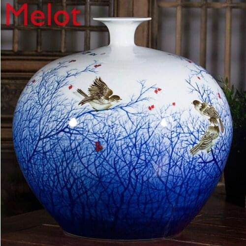 Chinese Ceramic Vase Hand Painted Blue and White Porcelain Pomegranate Bottle Decoration Large Family Living Room Decorations