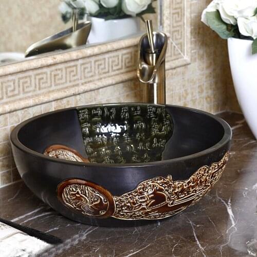 Chinese wash basin sink bathroom sink bowl countertop Ceramic washbasin bathroom sink black