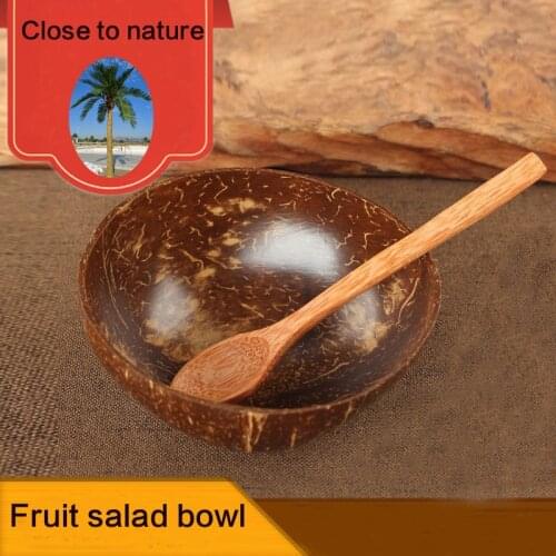 Kitchen restaurant Natural Coconut Bowl Spoon set Creative Coconut Shell Fruit Salad Noodle Rice Bowl Wooden bowl Tableware