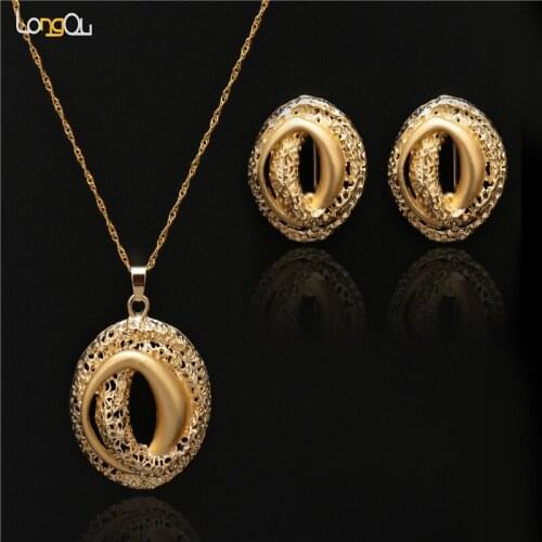 Fashion Gold-color Jewelry set for Party african women wedding Jewellry set 2018 Big femme Earrings Necklace Jewelry Sets