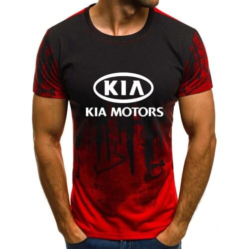 Mens Short Sleeve KIA Motors Car Logo Mens T-shirt Summer casual Cotton Gradient T shirts Fashion HipHop Harajuku Male Brand Tee