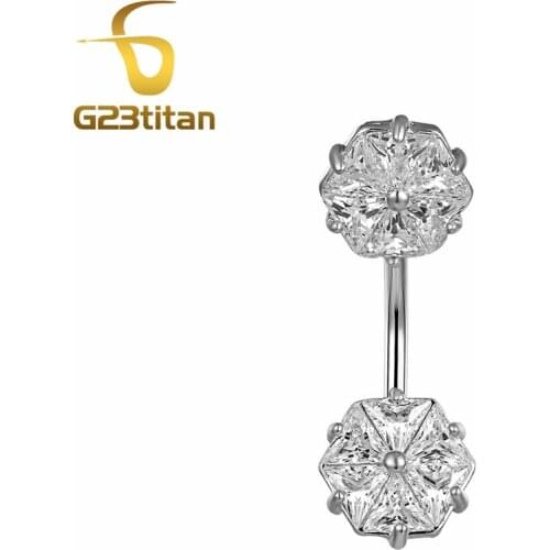 Men Women Body Piercing Jewelry Double Side Belly Button Rings 14G Titanium Navel Bar Crystal Navel Ring