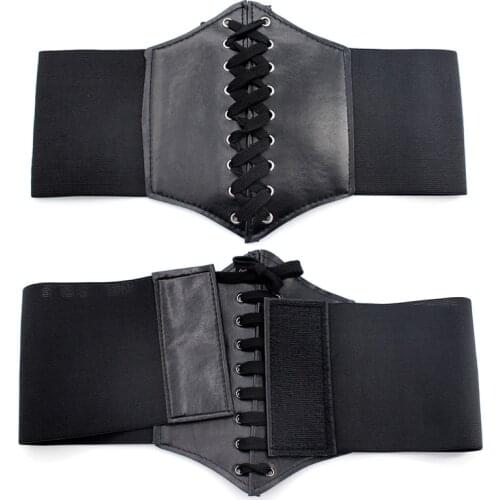 New Women Ultra wide Cummerbunds Lady Adjustable Slim Body Corset Black Waistband Soft PU Leather Comfortable Elastic Waist Belt