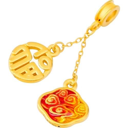 New Pure 24K Yellow Gold Pendant 3D 999 Gold Fu Necklace Pendant
