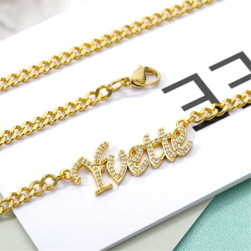 3UMeter Custom Name Necklace Personalized Nameplate Zircon Pendant 18K Gold Customized Letter Necklace Women Jewelry