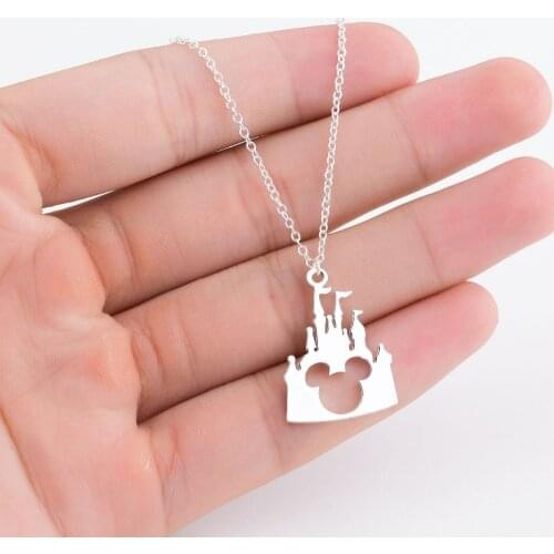 Daisies Cartoon Boho Castle Mickey Head Pendant Necklace for Women Girls Collier Travel Jewelry Party Birthday Gift
