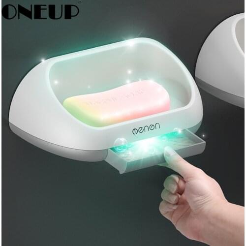 ONEUP Portable Soap Dishes Shower Case Holder Wall Mounted Soap Holder Storage Box Stand With Drain Pan Bathroom Accessories Set