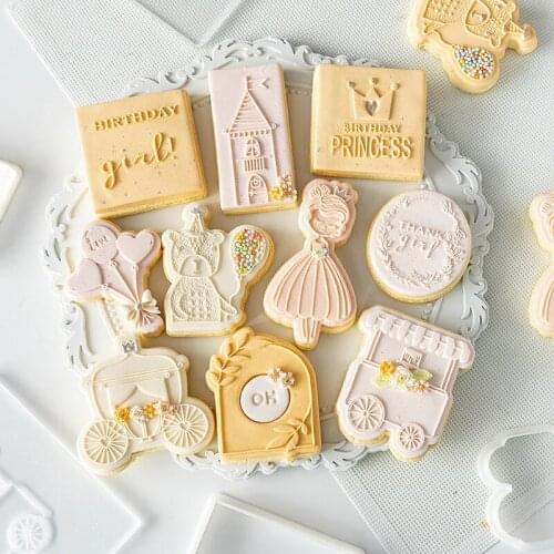 Princess Happy Birthday Cookie Press Stamp Embosser Cookie Cutter Template Fondant Sugar Biscuit Mold Cake Decorating Tools