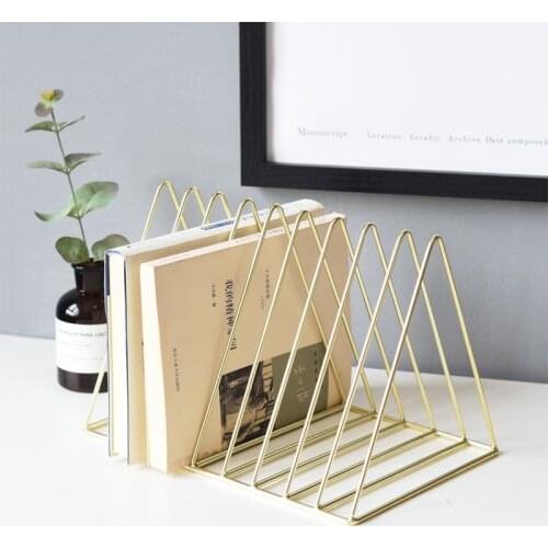 Luxury Bookshelf Rack Desktop Metal Book Block Office Newspapers Magazines Storage Holder Stand Scandinavian Decor Golden Shelf