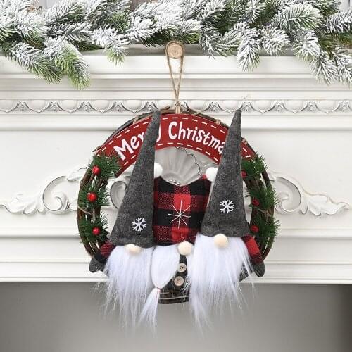 Merry Christmas Wreath Hang Door Christmas Decorations for Home 2020 Christmas Pendants Doll Ornaments Xmas Deco Noel