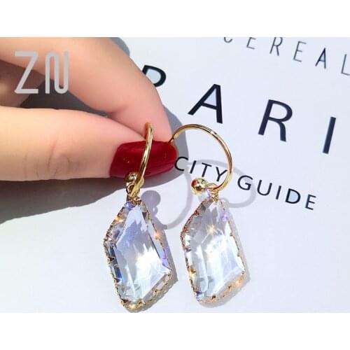 ZN Geometric Drop Earrings for Women Irregular Transparent Crystal Drop Earrings Statement Earring Jewelry Gifts