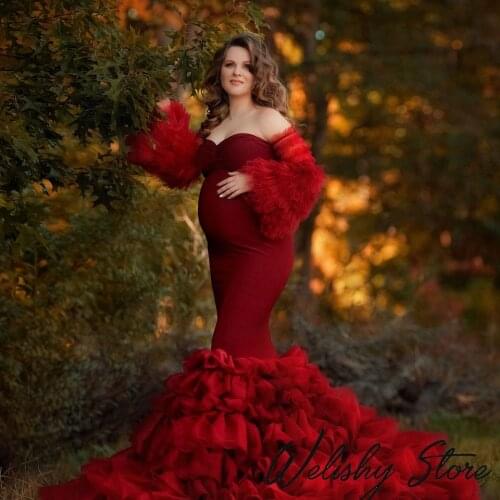 Chic Mermaid Maternity Dresses Women 2020 Sweet Heart Collar With Tulle Ruffles Fluffy Mermaid Prom Party Gowns Custom Made