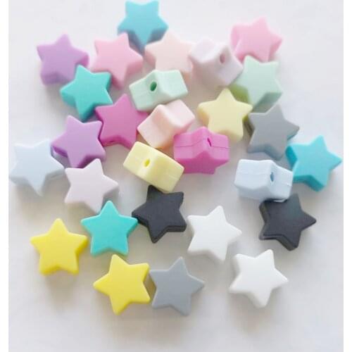 100pcs Silicone Star Beads 14mm BPA Free Baby Teething Beads Chewable Silicone Teethers DIY Infants Nursing Nipple Chain Tools