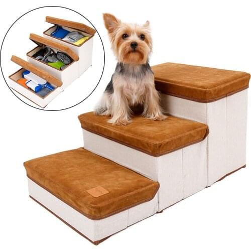 3-Step Foldable Pet Stairs Pet Steps Storage Style Pet Stair Indoor Pet Ramp For Dogs Puppies Up To 55 Pounds Dog Bed Stairs