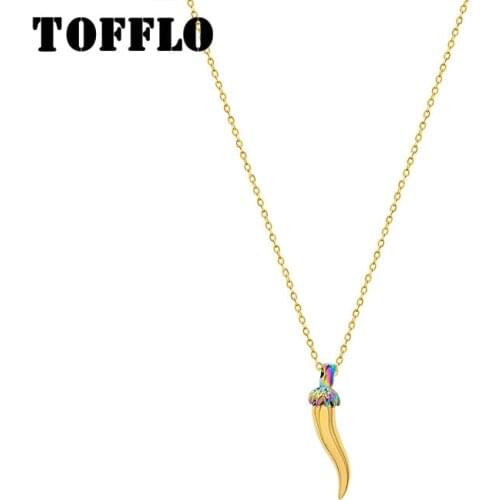 TOFFLO Stainless Steel Jewelry Colorful Pepper Cool Wolf Tooth Pendant Necklace Womens Fashion Clavicle Chain BSP926-7