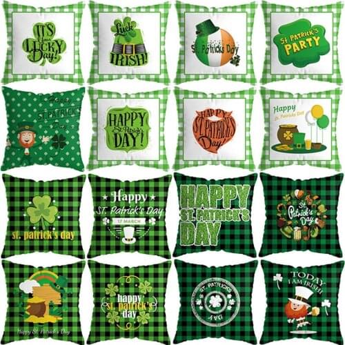 St. Patricks Day Decor Cushion Cover Ireland National Day Sofa Car Seat Cushion Cover Four-leaf Pillowcase Party Home Decor