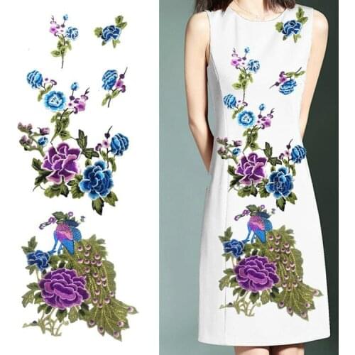 Embroidery Peacock Flower Sew on Lace Patches Applique Clothes Dress T-shirt Sweater Coat Combination Patch Accessory