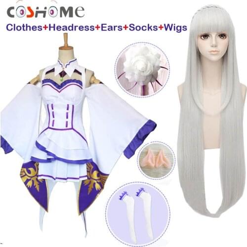 Japanese Anime Re:Zero kara Hajimeru Isekai Seikatsu Emilia Adult female costume cosplay headdress Elf ears cosplay