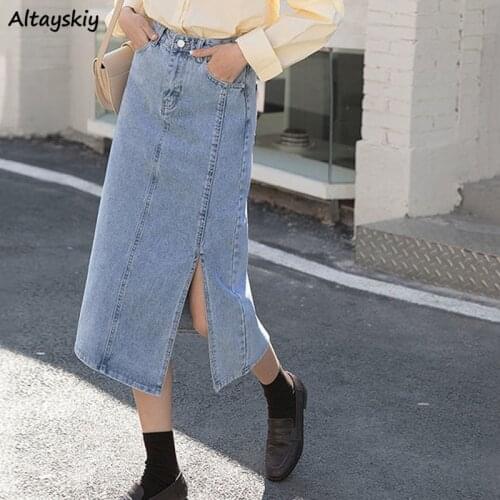 Skirts Women Denim Elegant Fashion Solid All-match Summer Casual New Office Ladies Graceful Temperament Holiday Korean Style Ins