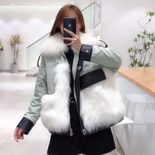 Fox real parka fur coat winter women 2021 new arrival rex rabbit fur linning warm clothes patchwork sheepskin female short coat